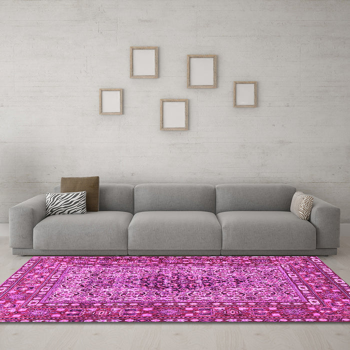Machine Washable Persian Pink Traditional Rug in a Living Room, wshtr1426pnk