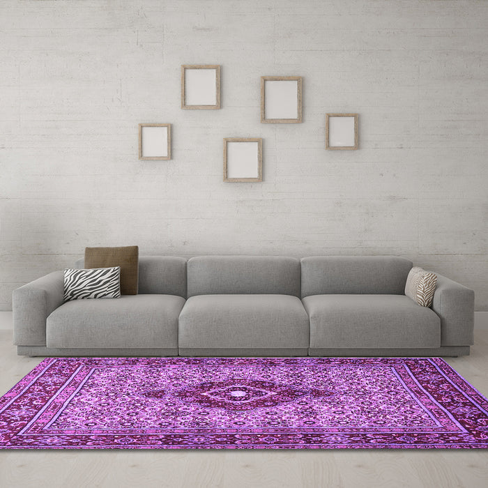 Machine Washable Medallion Purple Traditional Area Rugs in a Living Room, wshtr1427pur