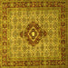 Square Machine Washable Medallion Yellow Traditional Rug, wshtr1427yw