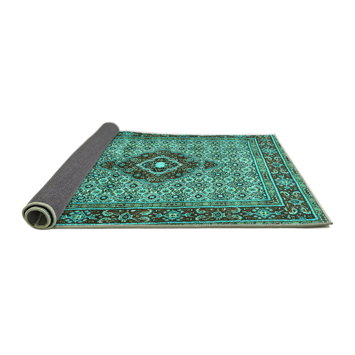 Sideview of Medallion Turquoise Traditional Rug, tr1427turq