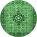 Round Medallion Emerald Green Traditional Rug, tr1427emgrn