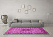 Machine Washable Medallion Pink Traditional Rug in a Living Room, wshtr1427pnk