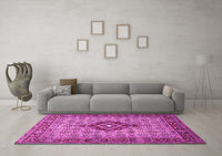 Machine Washable Medallion Pink Traditional Rug, wshtr1427pnk