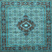 Square Machine Washable Medallion Light Blue Traditional Rug, wshtr1427lblu