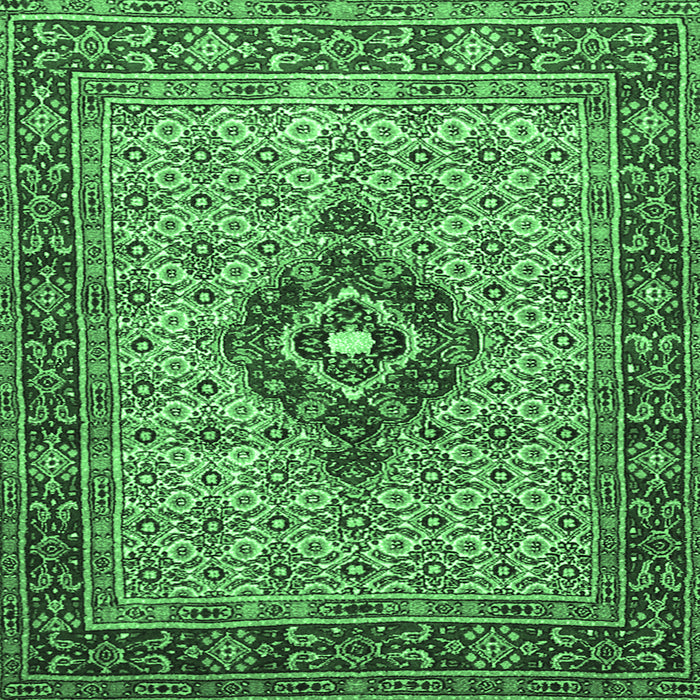 Square Machine Washable Medallion Emerald Green Traditional Area Rugs, wshtr1427emgrn
