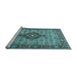 Sideview of Machine Washable Medallion Light Blue Traditional Rug, wshtr1427lblu