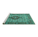 Sideview of Machine Washable Medallion Turquoise Traditional Area Rugs, wshtr1427turq