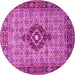 Round Machine Washable Medallion Pink Traditional Rug, wshtr1427pnk