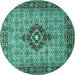 Round Machine Washable Medallion Turquoise Traditional Area Rugs, wshtr1427turq