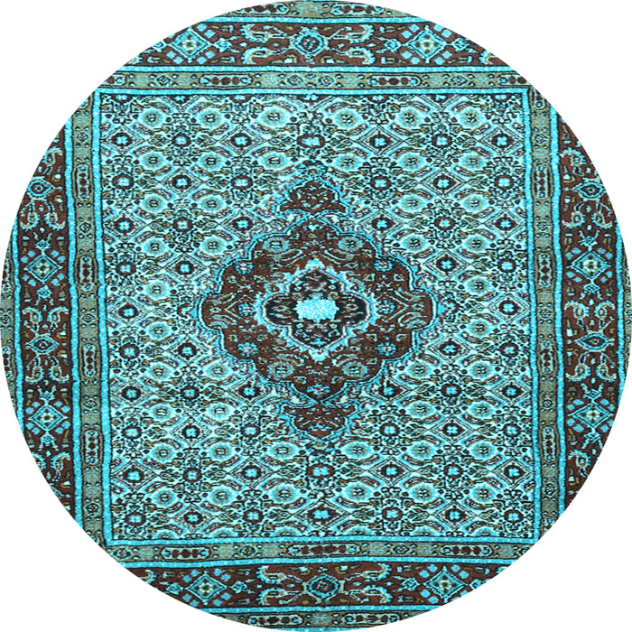 Round Medallion Light Blue Traditional Rug, tr1427lblu