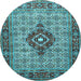 Round Medallion Light Blue Traditional Rug, tr1427lblu