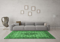 Machine Washable Medallion Emerald Green Traditional Rug, wshtr1427emgrn