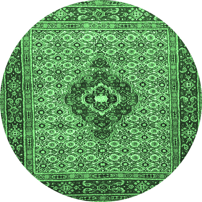 Round Machine Washable Medallion Emerald Green Traditional Area Rugs, wshtr1427emgrn