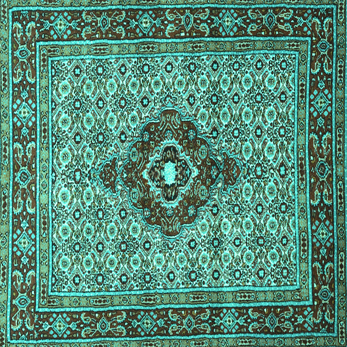 Square Machine Washable Medallion Turquoise Traditional Area Rugs, wshtr1427turq