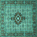 Square Machine Washable Medallion Turquoise Traditional Area Rugs, wshtr1427turq