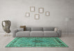 Machine Washable Persian Turquoise Traditional Area Rugs in a Living Room,, wshtr1428turq