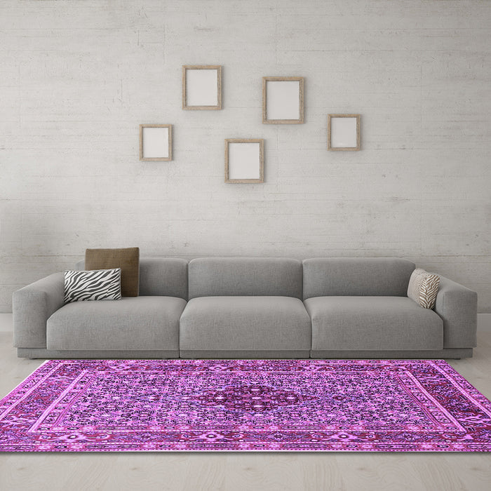 Machine Washable Persian Purple Traditional Area Rugs in a Living Room, wshtr1428pur