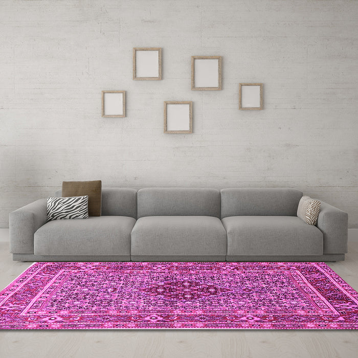 Machine Washable Persian Pink Traditional Rug in a Living Room, wshtr1428pnk