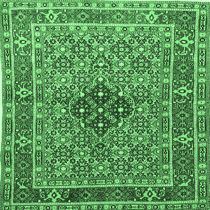 Square Persian Emerald Green Traditional Rug, tr1428emgrn