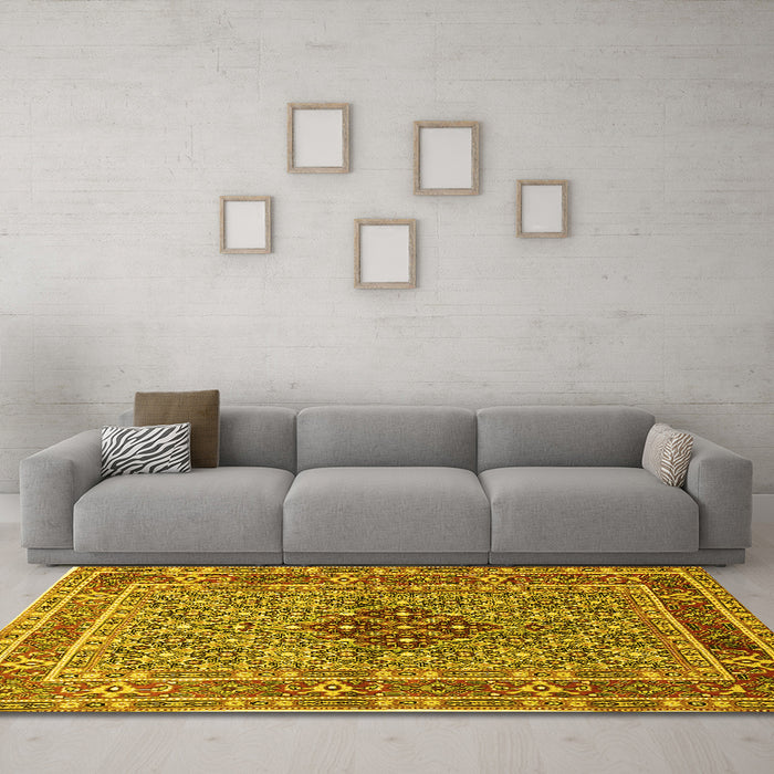Machine Washable Persian Yellow Traditional Rug in a Living Room, wshtr1428yw