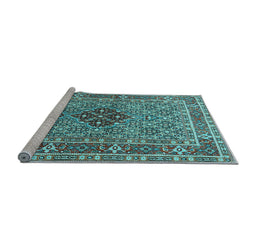 Sideview of Machine Washable Persian Light Blue Traditional Rug, wshtr1428lblu