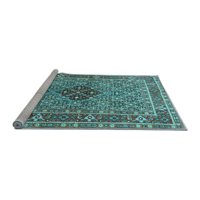 Sideview of Machine Washable Persian Light Blue Traditional Rug, wshtr1428lblu