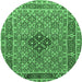 Round Machine Washable Persian Emerald Green Traditional Area Rugs, wshtr1428emgrn