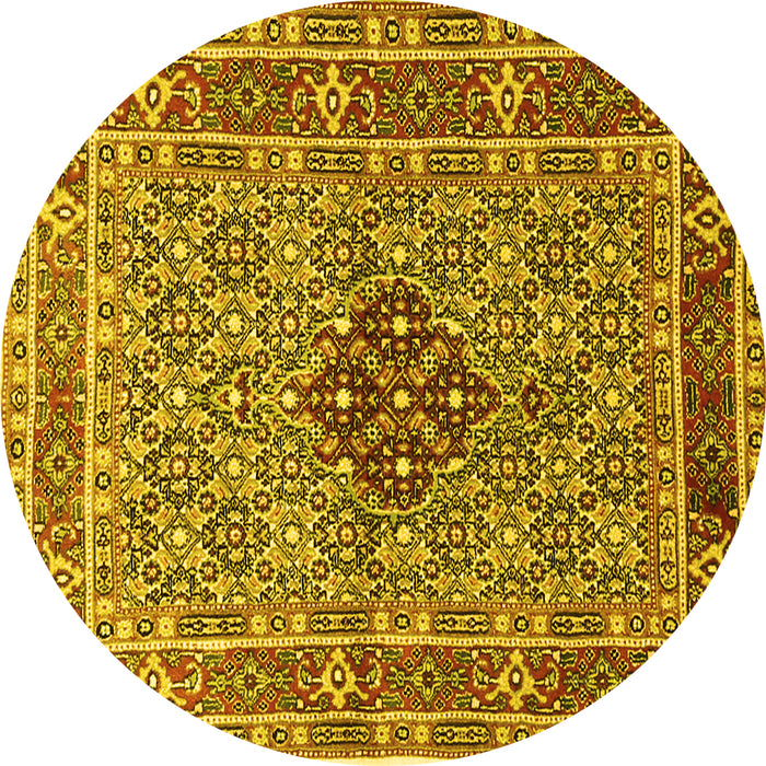 Round Machine Washable Persian Yellow Traditional Rug, wshtr1428yw