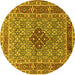 Round Machine Washable Persian Yellow Traditional Rug, wshtr1428yw