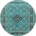 Round Machine Washable Persian Light Blue Traditional Rug, wshtr1428lblu