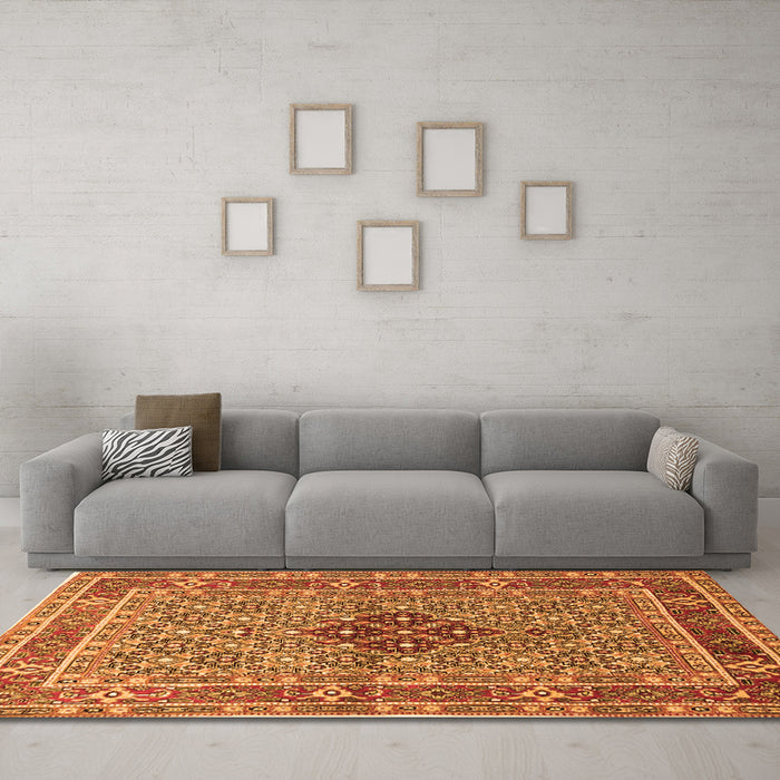 Machine Washable Persian Orange Traditional Area Rugs in a Living Room, wshtr1428org