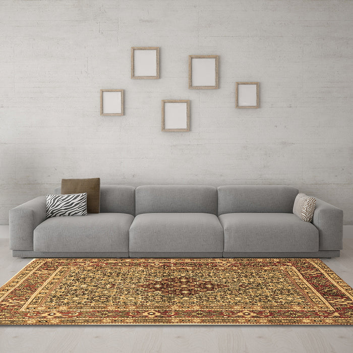 Machine Washable Persian Brown Traditional Rug in a Living Room,, wshtr1428brn