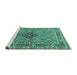 Sideview of Machine Washable Persian Turquoise Traditional Area Rugs, wshtr1428turq