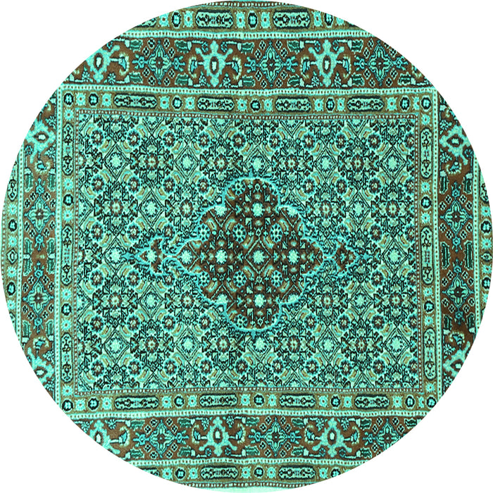Round Machine Washable Persian Turquoise Traditional Area Rugs, wshtr1428turq