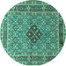 Round Machine Washable Persian Turquoise Traditional Area Rugs, wshtr1428turq