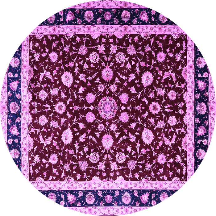 Round Machine Washable Persian Purple Traditional Area Rugs, wshtr1429pur