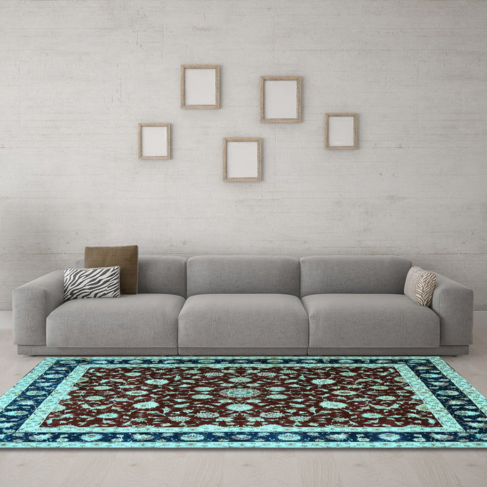 Machine Washable Persian Light Blue Traditional Rug in a Living Room, wshtr1429lblu