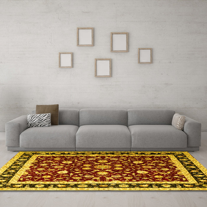 Machine Washable Persian Yellow Traditional Rug in a Living Room, wshtr1429yw