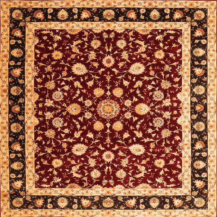 Round Machine Washable Persian Orange Traditional Area Rugs, wshtr1429org