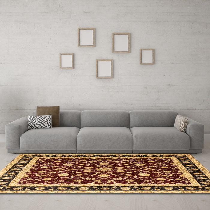 Machine Washable Persian Brown Traditional Rug in a Living Room,, wshtr1429brn