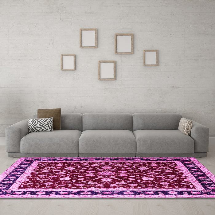 Machine Washable Persian Pink Traditional Rug in a Living Room, wshtr1429pnk