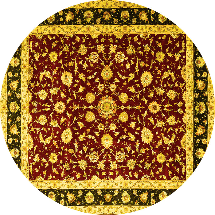 Round Machine Washable Persian Yellow Traditional Rug, wshtr1429yw
