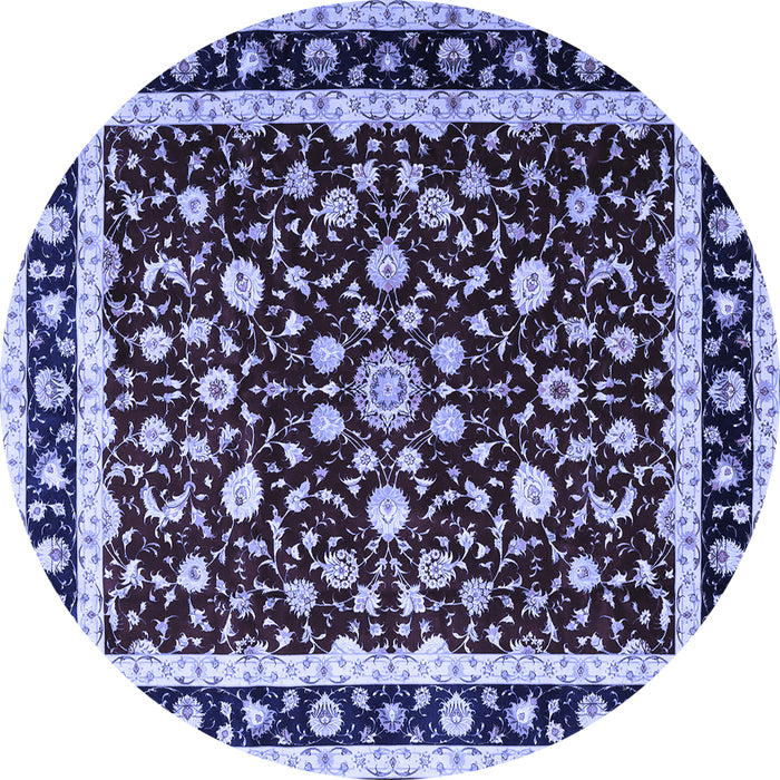 Round Machine Washable Persian Blue Traditional Rug, wshtr1429blu