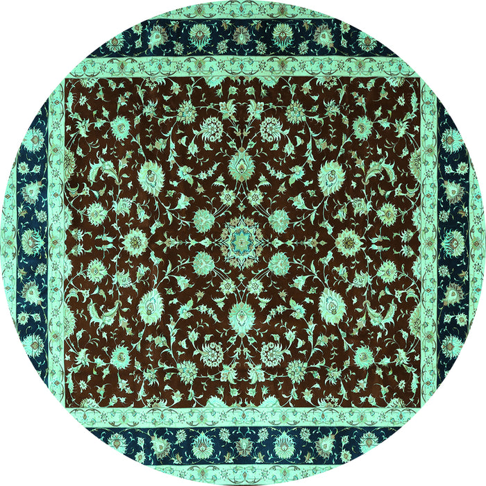 Round Machine Washable Persian Turquoise Traditional Area Rugs, wshtr1429turq