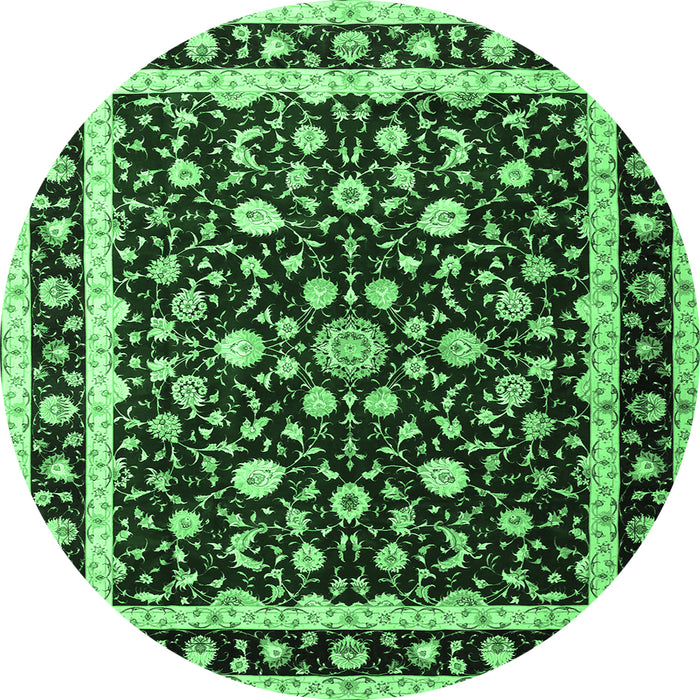 Round Machine Washable Persian Emerald Green Traditional Area Rugs, wshtr1429emgrn