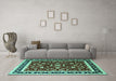 Machine Washable Persian Turquoise Traditional Area Rugs in a Living Room,, wshtr1429turq