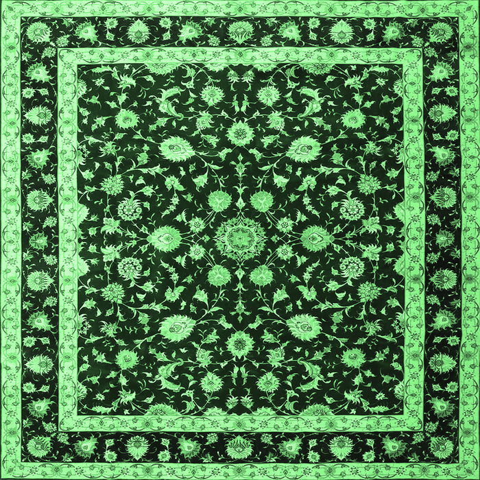 Square Machine Washable Persian Emerald Green Traditional Area Rugs, wshtr1429emgrn
