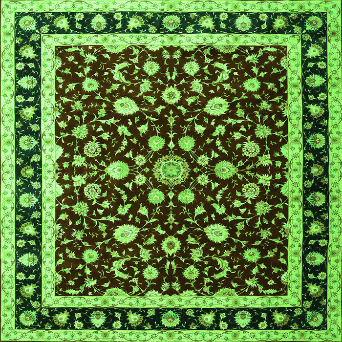 Round Machine Washable Persian Green Traditional Area Rugs, wshtr1429grn