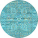 Round Machine Washable Persian Light Blue Traditional Rug, wshtr142lblu