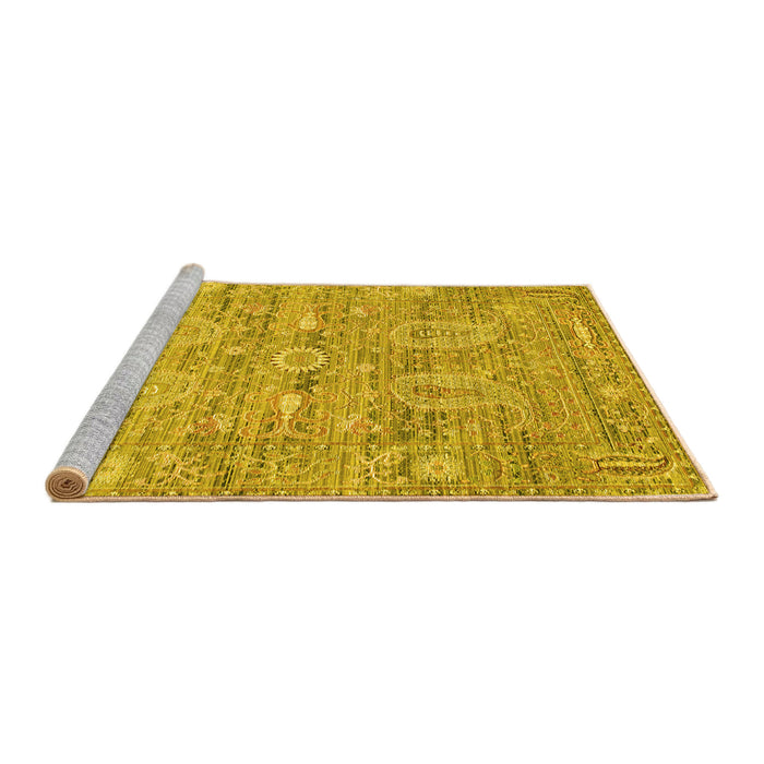 Sideview of Machine Washable Persian Yellow Traditional Rug, wshtr142yw